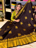 Elegant Brown Soft Banarasi Silk Saree with Snappy Blouse Piece