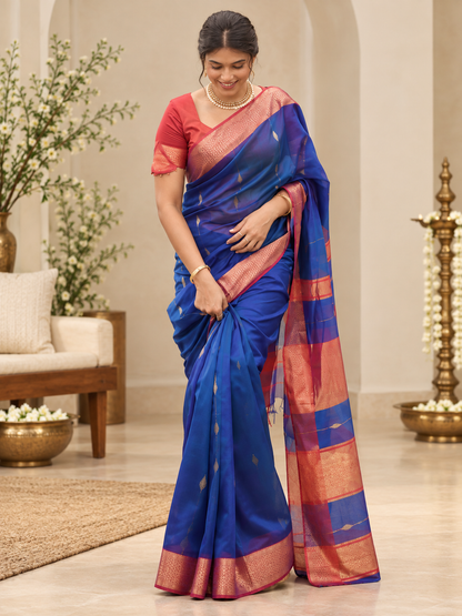 Royal Blue Handwoven Soft Cotton Silk Saree