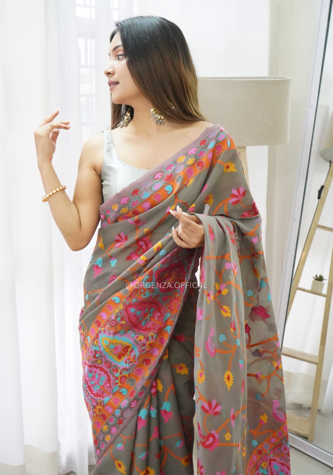 Women's Designer Pure Soft Kashmiri Pasmina Kachi Work Saree