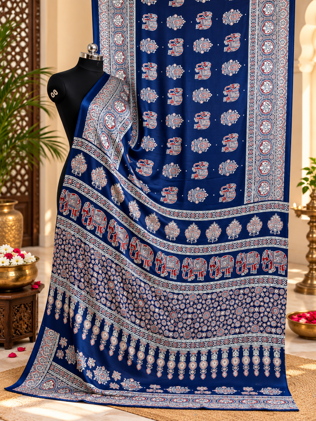 Elegant Royal Blue Gajji Silk Saree with Real Mirror Work