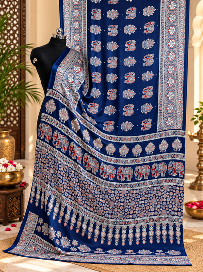 Elegant Royal Blue Gajji Silk Saree with Real Mirror Work