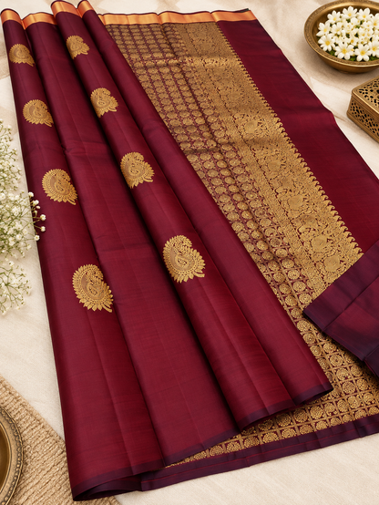 Classic Maroon Banarasi Silk Saree With Adorning Blouse Piece