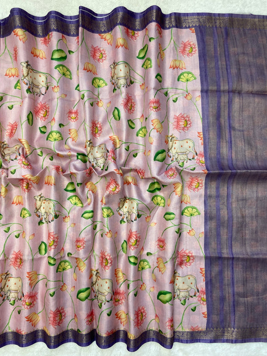 Ridhima - Blush Pink Pichwai Print Soft Tussar Silk Saree