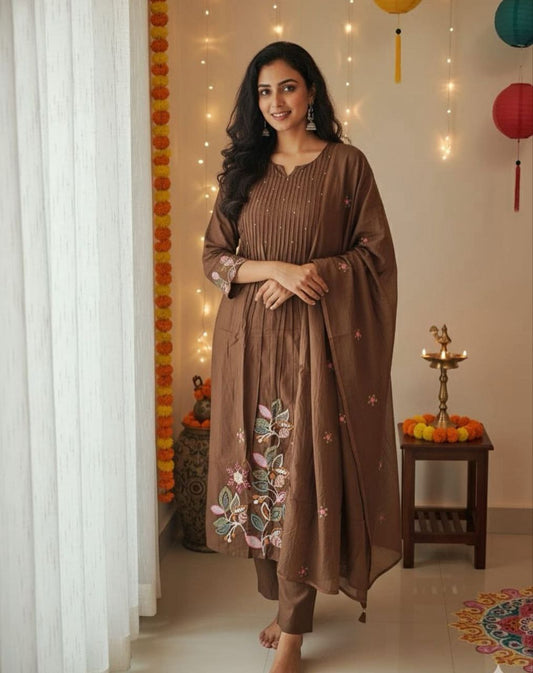 VERY AESTHETIC PURE MUL COTTON EMBROIDERY SUIT SET