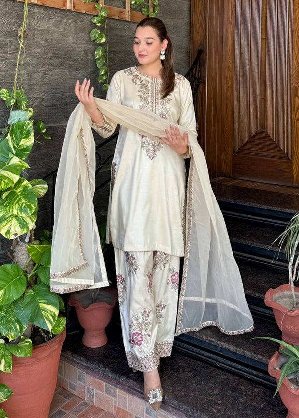 Elegant French Crepe Embroidered Suit Set with Dupatta