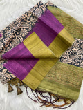 Kashvi Plum Purple Soft Tussar Silk Saree with Kalamkari Block Prints