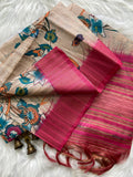 Elegant Floral Print Soft Tussar Silk Saree with Zari Border