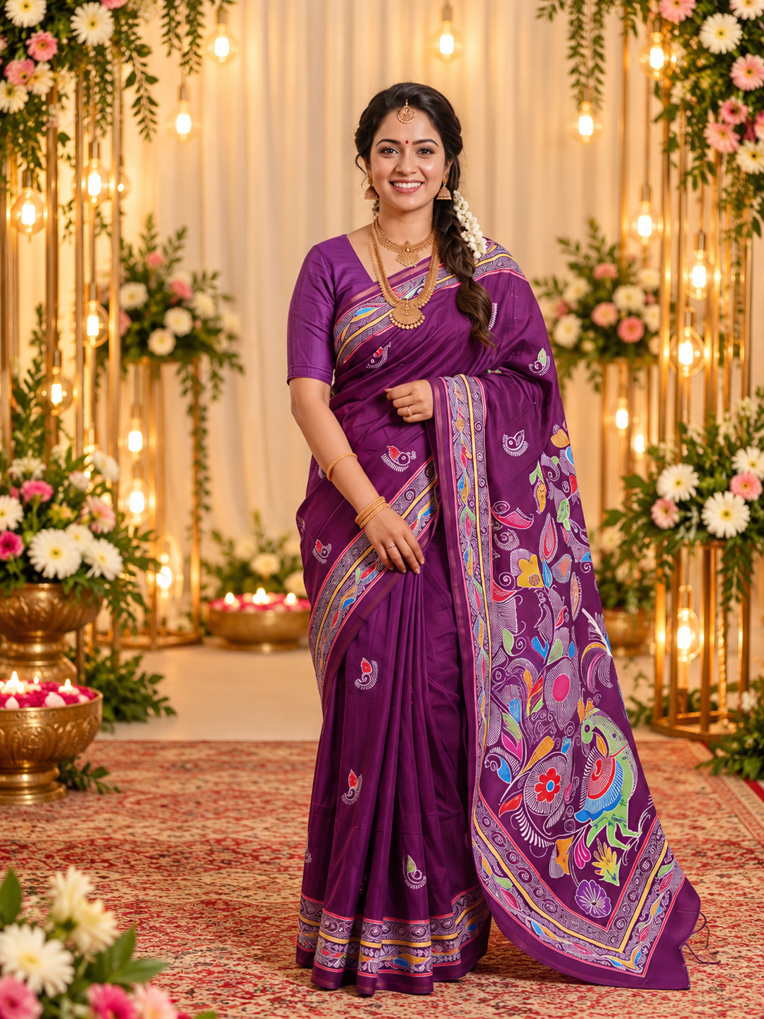 Awsome Purple Handloom Soft Tussar Silk Saree with Attractive Pallu
