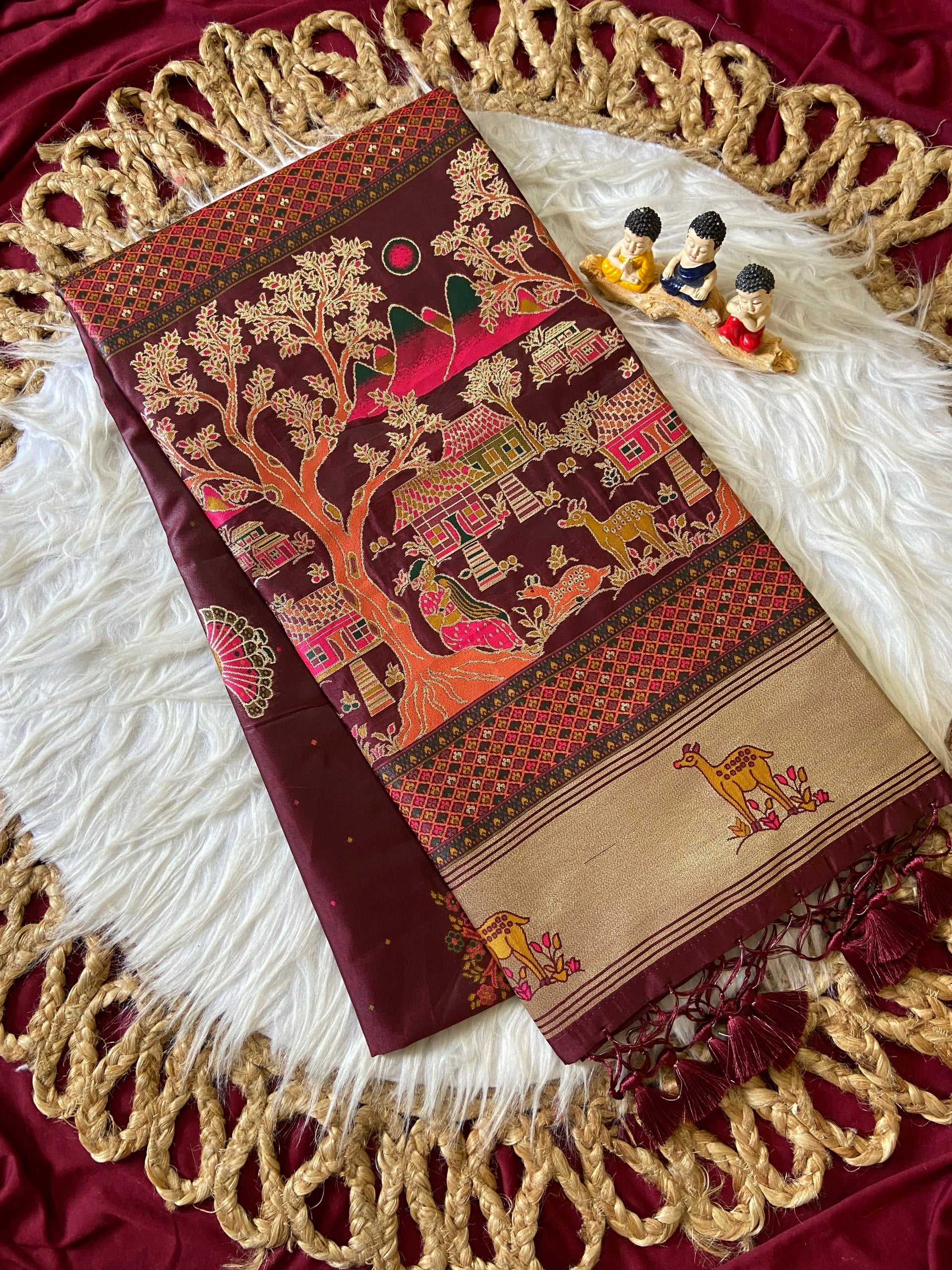 Mahira Brown Premium Woven Zari Soft Pashmina Silk Saree