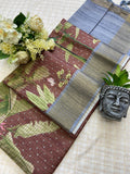 Ishvika Cocoa Brown Botanical Print Tussar Silk Saree