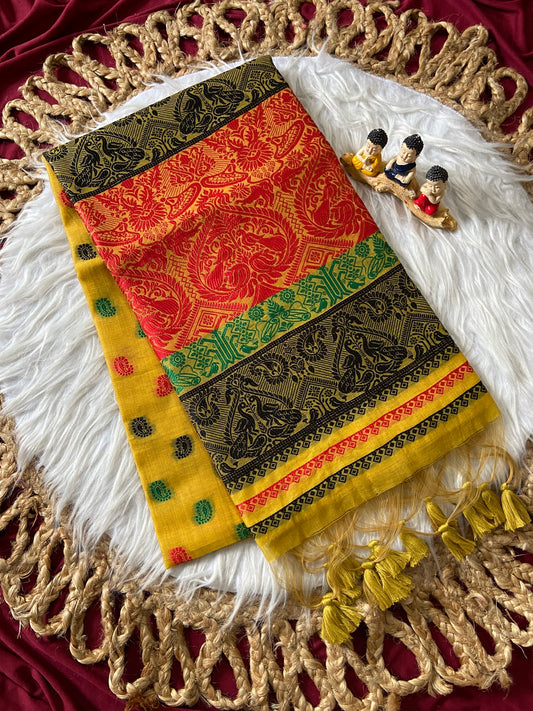 Festive Yellow Premium Soft Muga Cotton Woven Saree