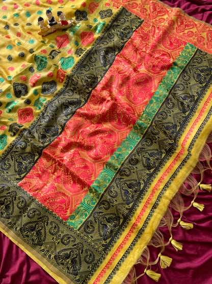 Festive Yellow Premium Soft Muga Cotton Woven Saree