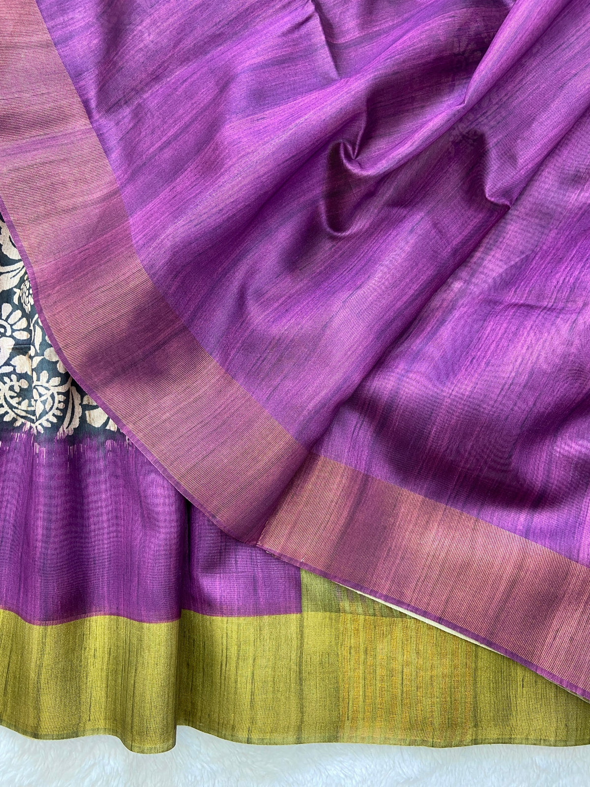 Kashvi Plum Purple Soft Tussar Silk Saree with Kalamkari Block Prints