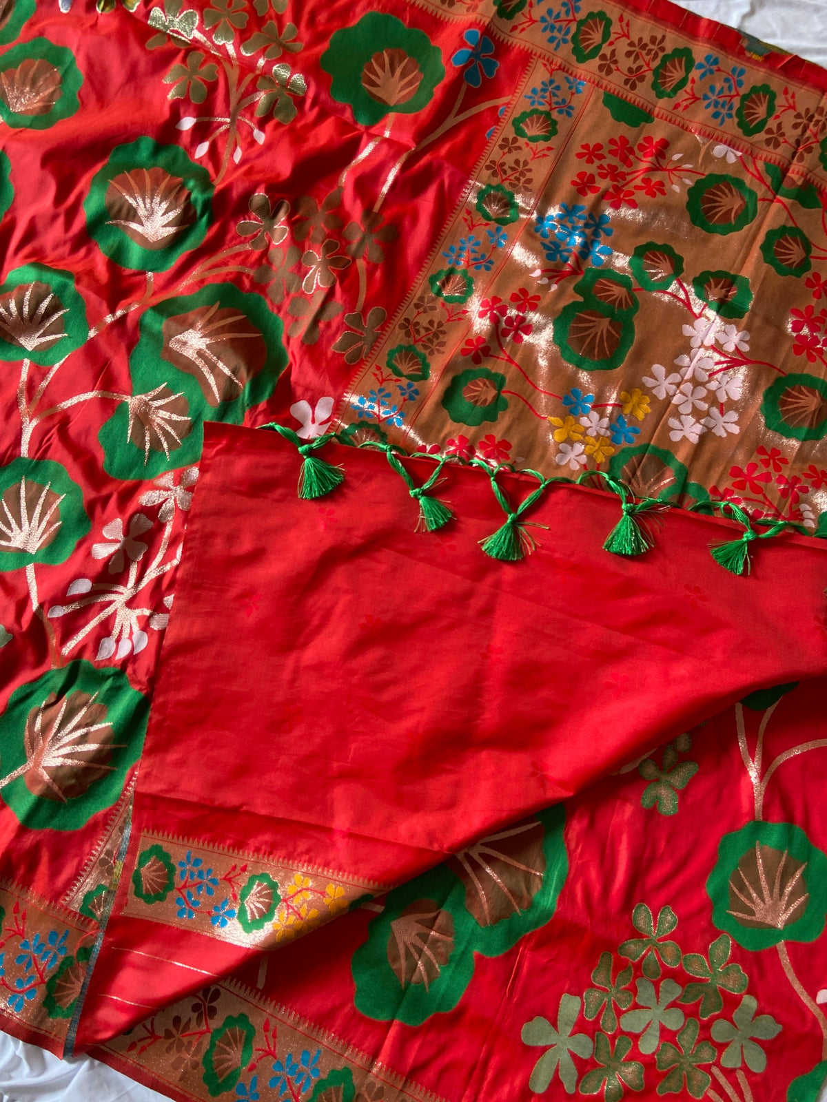Premium Red Soft Silk Saree with Zari Weaving and Tassels