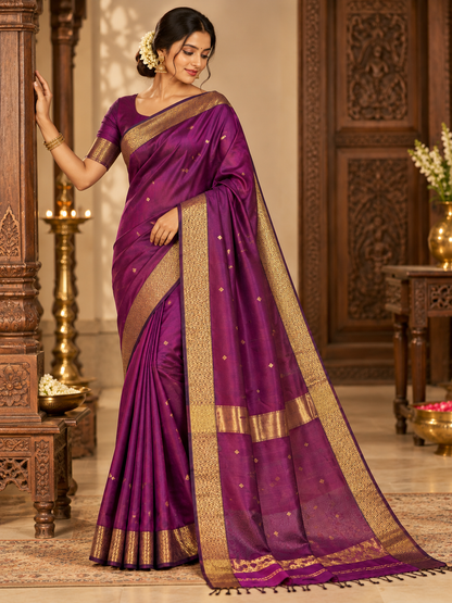 Elegant Purple Handloom Maheshwari Cotton Silk Saree