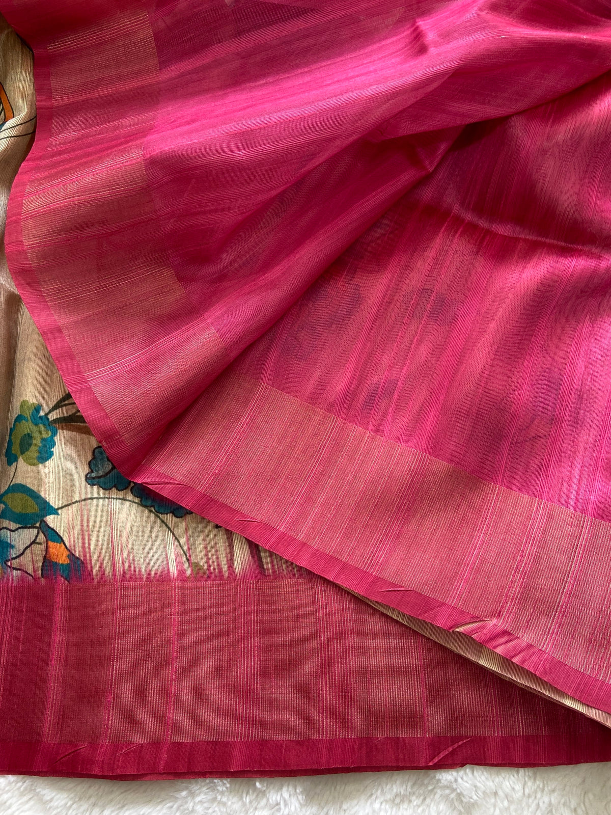 Elegant Floral Print Soft Tussar Silk Saree with Zari Border