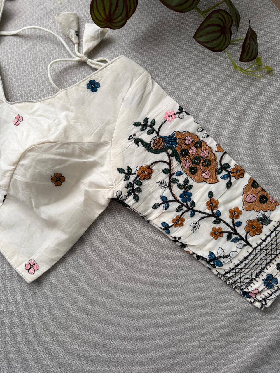 Angelica - Brown Handloom Cotton Saree With Havy Embroidery Work Stitched Blouse