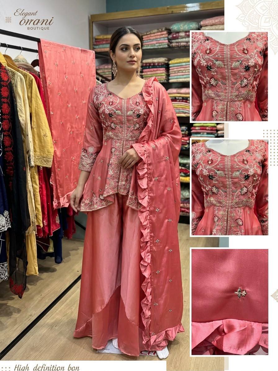 New Designer Pink Rangoli Silk Embroidered Suit Set