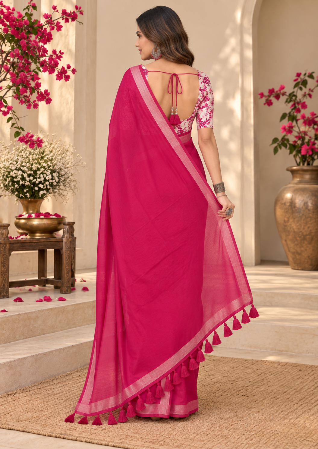 Festive Pink Handloom Cotton Saree