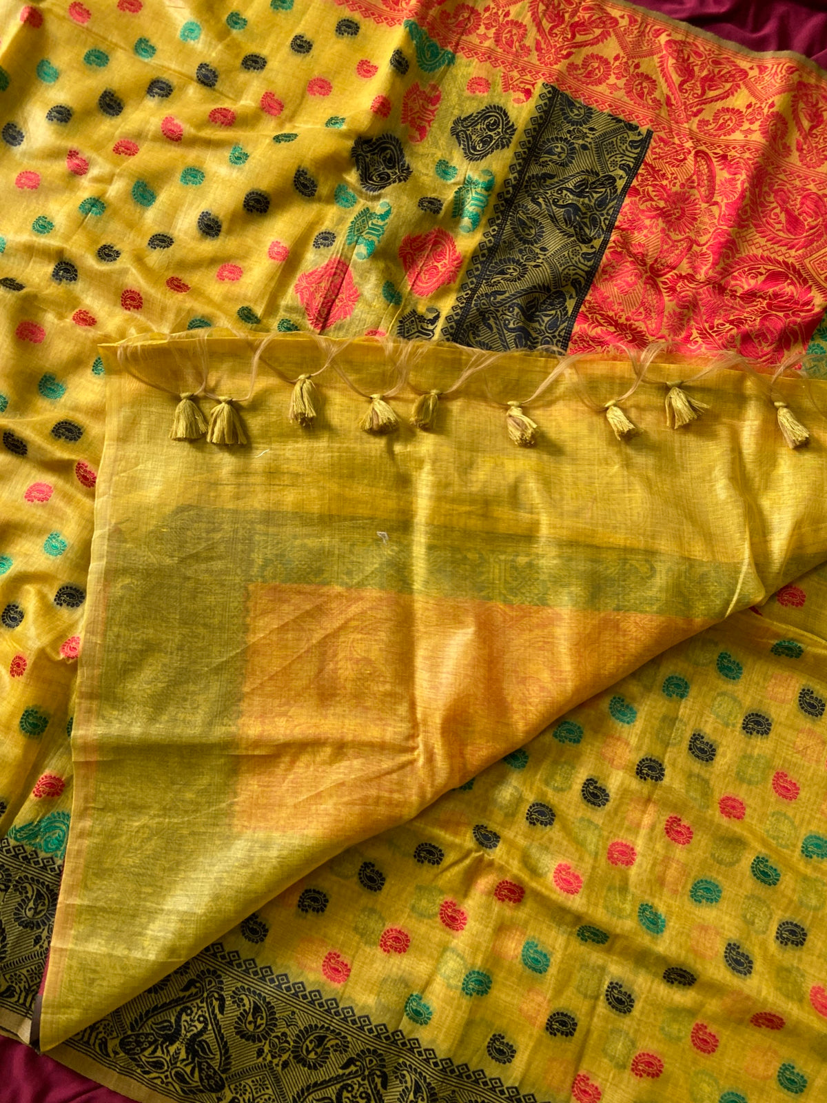 Festive Yellow Premium Soft Muga Cotton Woven Saree