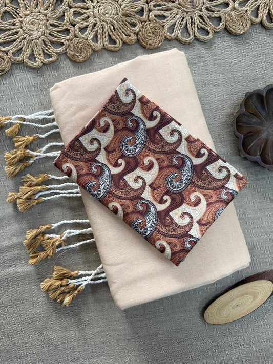 Dharma Exclusive - Off White Handloom Cotton Saree With Printed Blouse