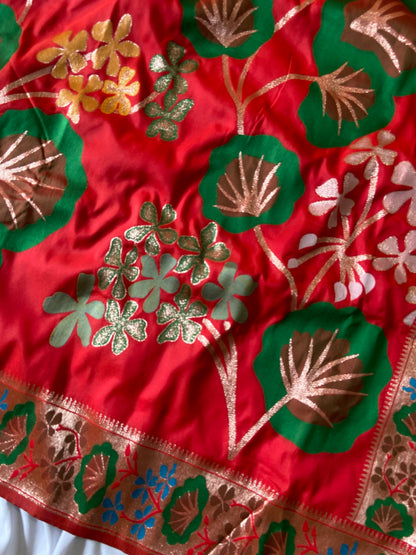 Premium Red Soft Silk Saree with Zari Weaving and Tassels