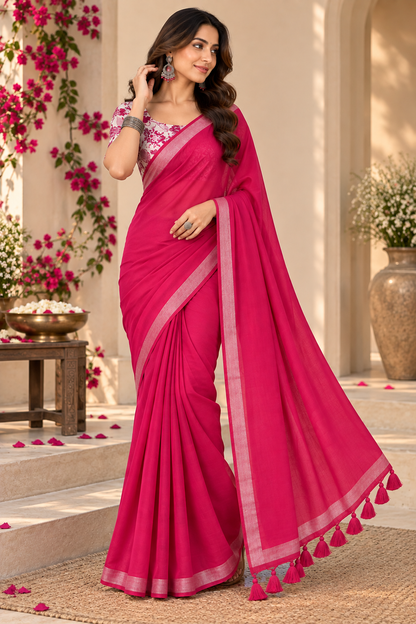 Festive Pink Handloom Cotton Saree