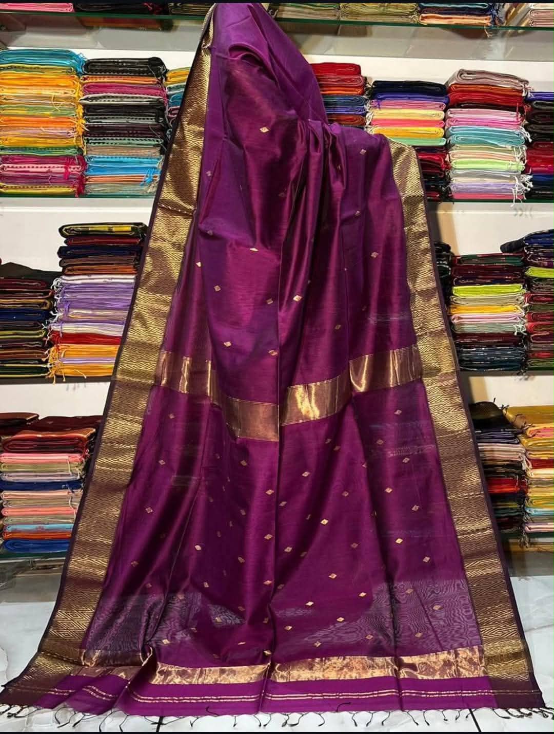 Elegant Purple Handloom Maheshwari Cotton Silk Saree