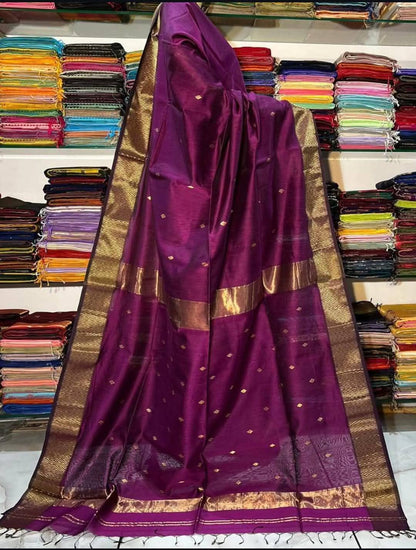 Elegant Purple Handloom Maheshwari Cotton Silk Saree
