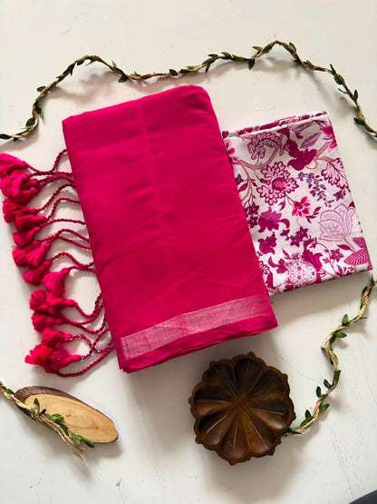 Festive Pink Handloom Cotton Saree