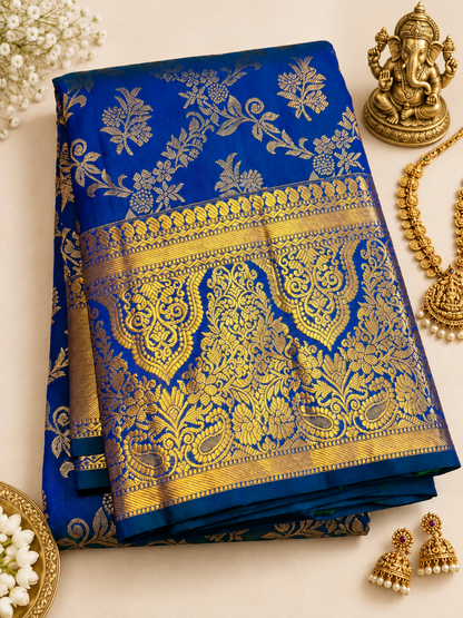 Royal Blue Soft Banarasi Silk Saree with Rich Gold Zari Border