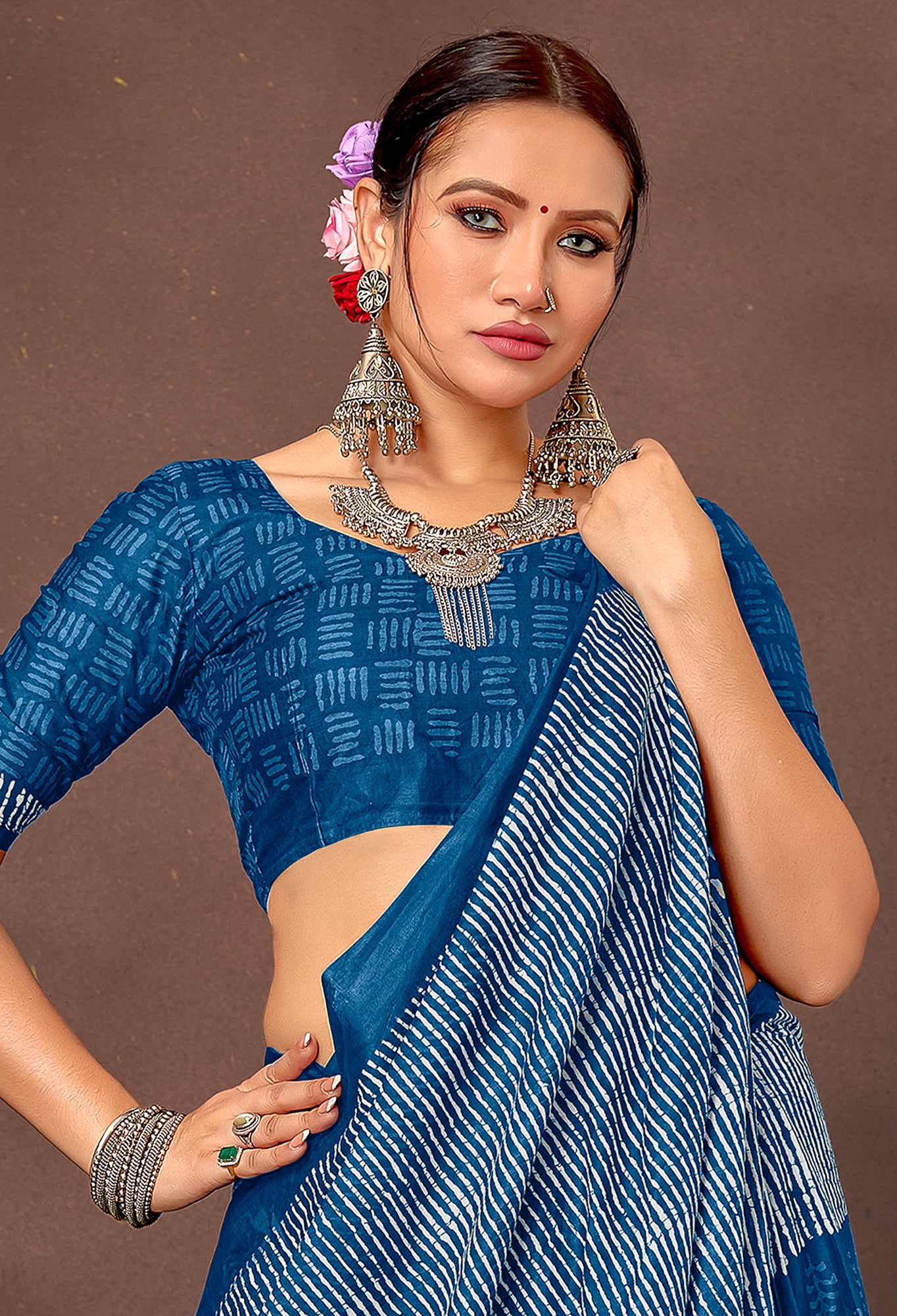 Beautiful Pure Mul Cotton Saree with Bagru Handblock Prints