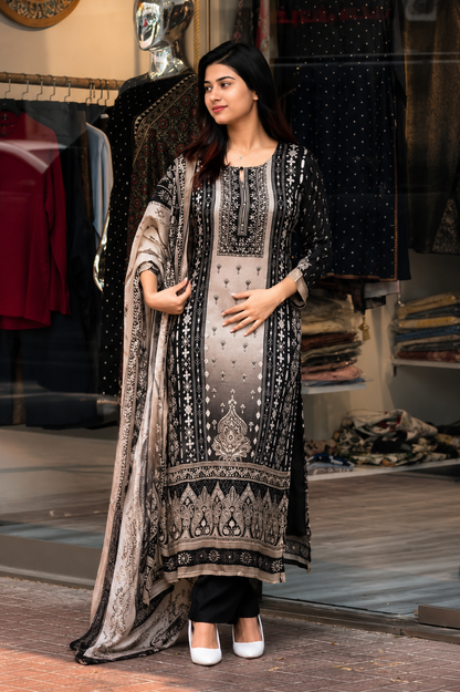 Premium Designer Black Soft Muslin Printed Salwar Suit Set