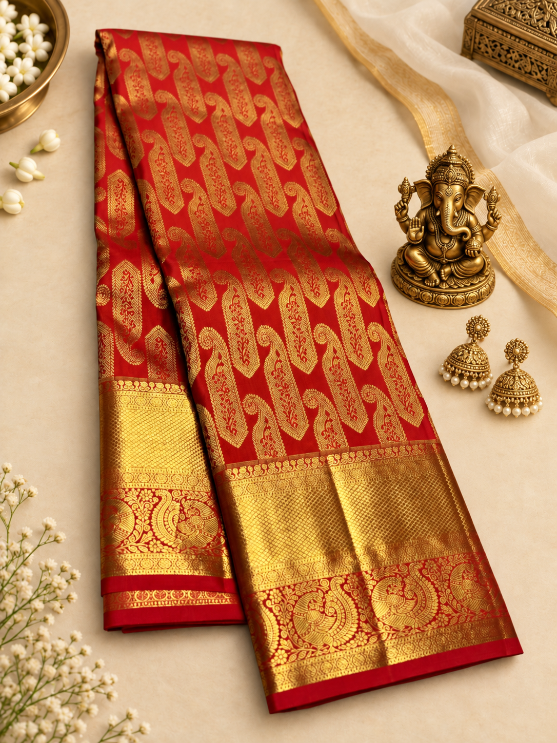 Traditional Royal Red Soft Banarasi Silk Saree With Vibrant Blouse Piece