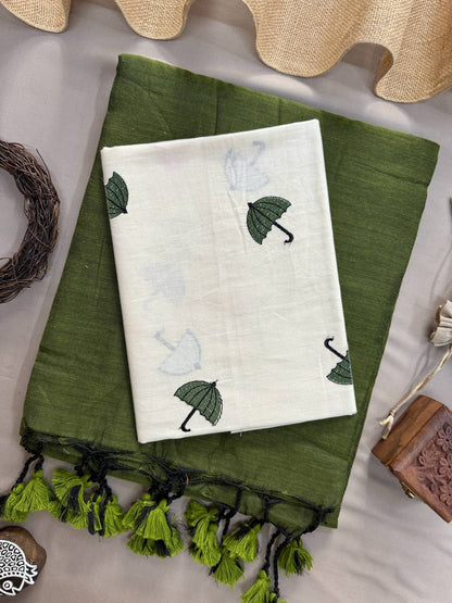 Green Handloom Cotton Saree With Trandy Embroidery Blouse