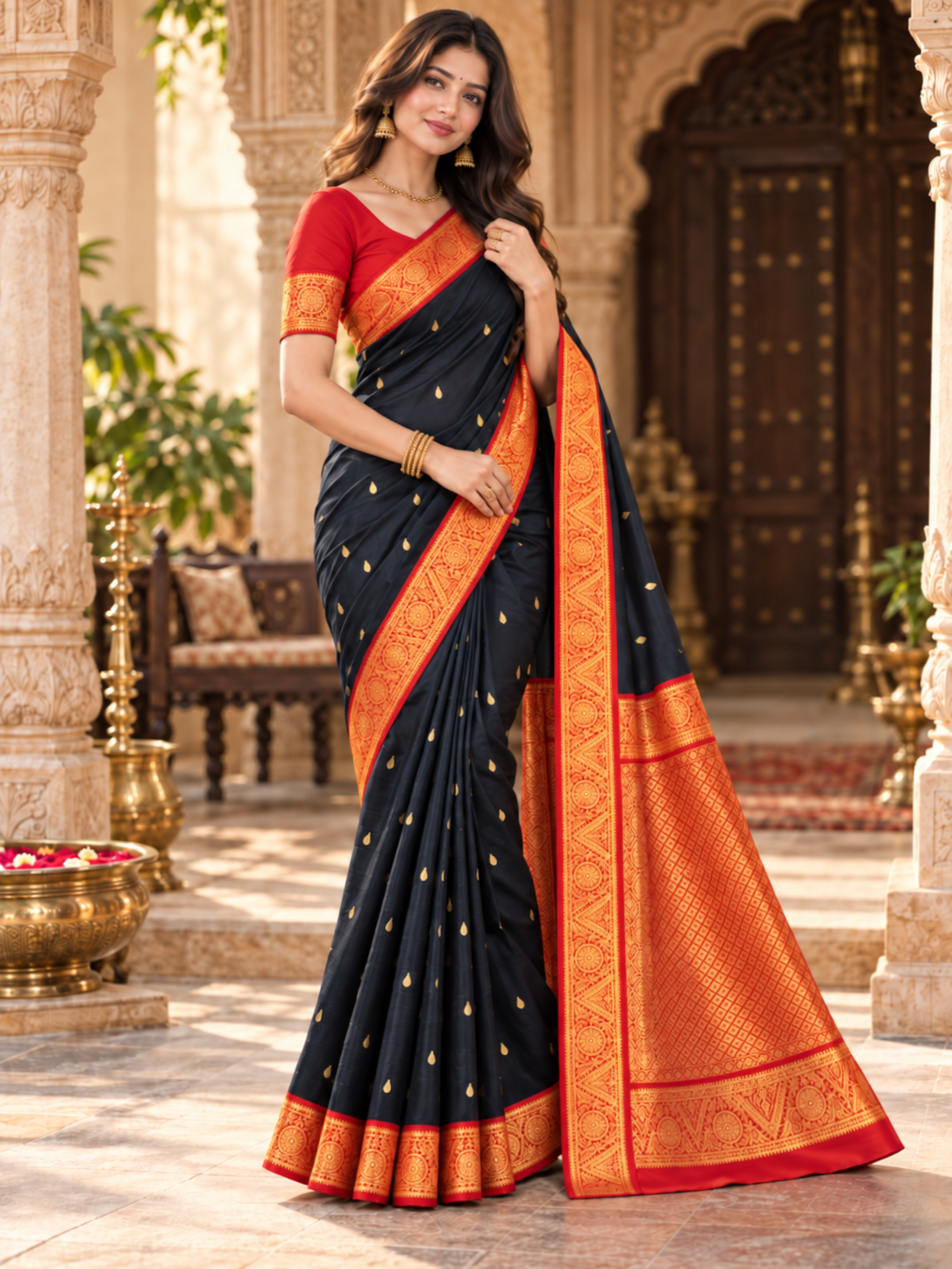 Traditional Black Kanjivaram Style Silk Festive Saree