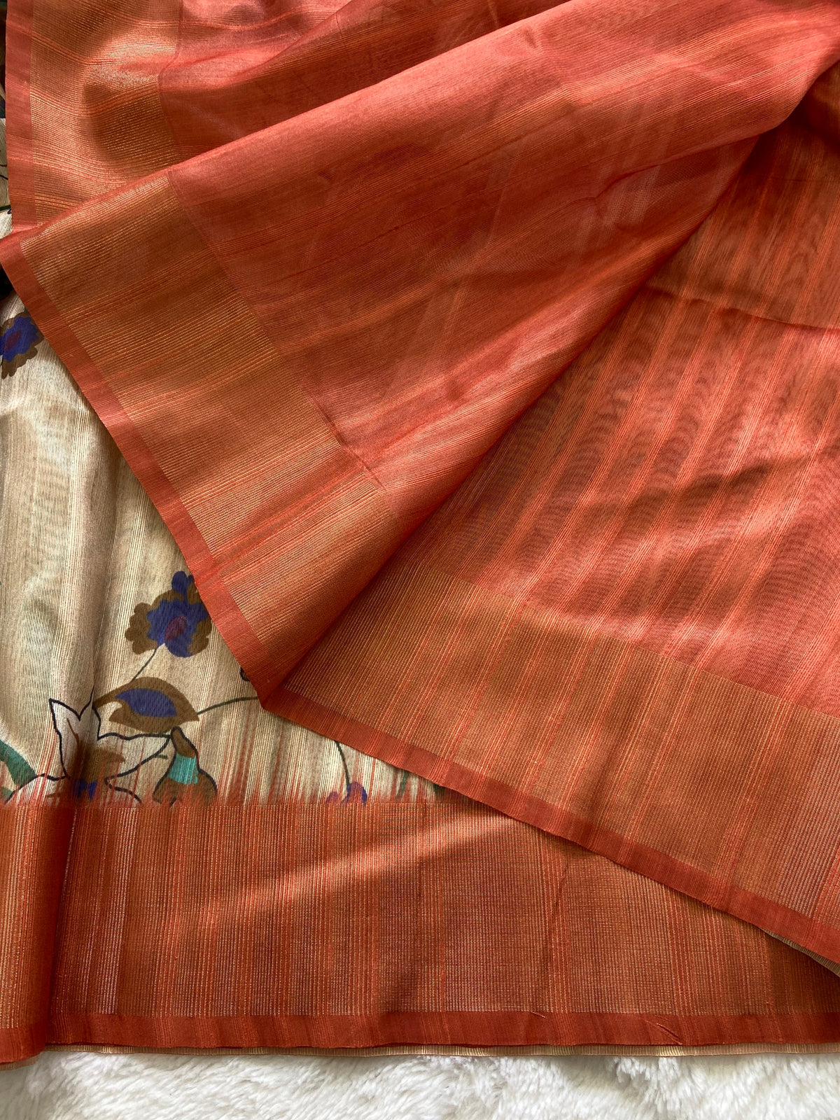 Aurelia Rust Bloom Floral Printed Soft Tussar Silk Saree