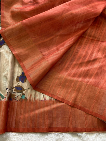 Aurelia Rust Bloom Floral Printed Soft Tussar Silk Saree