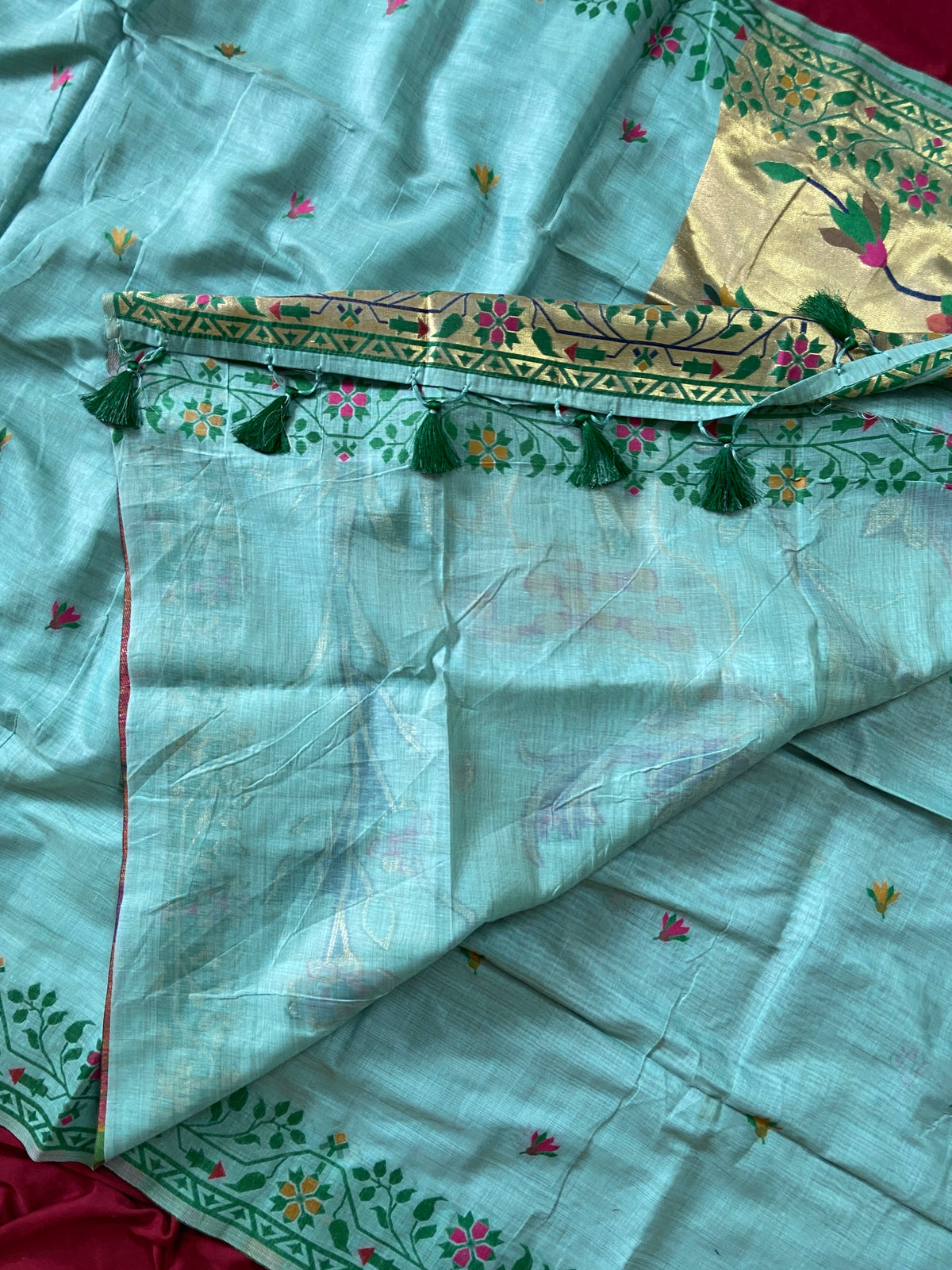 Premium Muga Cotton Paithani Saree with Woven Deer Motif