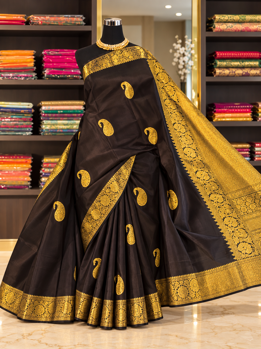 Elegant Coffee Brown Gold Zari Soft Banarasi Silk Saree With Glowing Blouse Piece