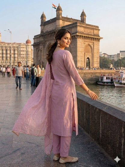 Elegant Pink Chinon 3-Piece Festive Salwar Suit Set with Sequin Work