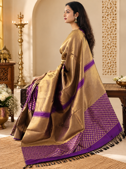 Attractive Purple Handwoven Soft Silk Saree with Elegant Blouse Piece