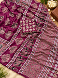 Premium Wine Purple Gajji Silk Saree with Traditional Ajrakh Print