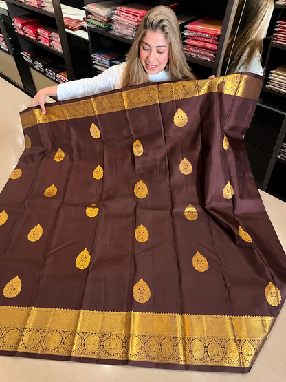 Luxurious Chocolate Brown Soft Silk Saree with Rich Gold Zari Weaving