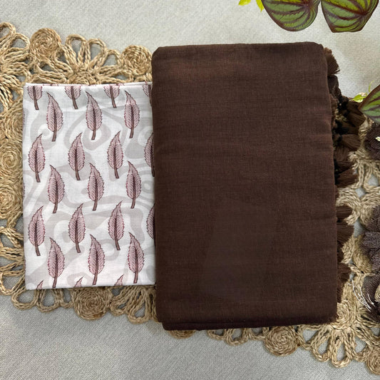 Beauty - Brown Handloom Cotton Saree With Printed Blouse