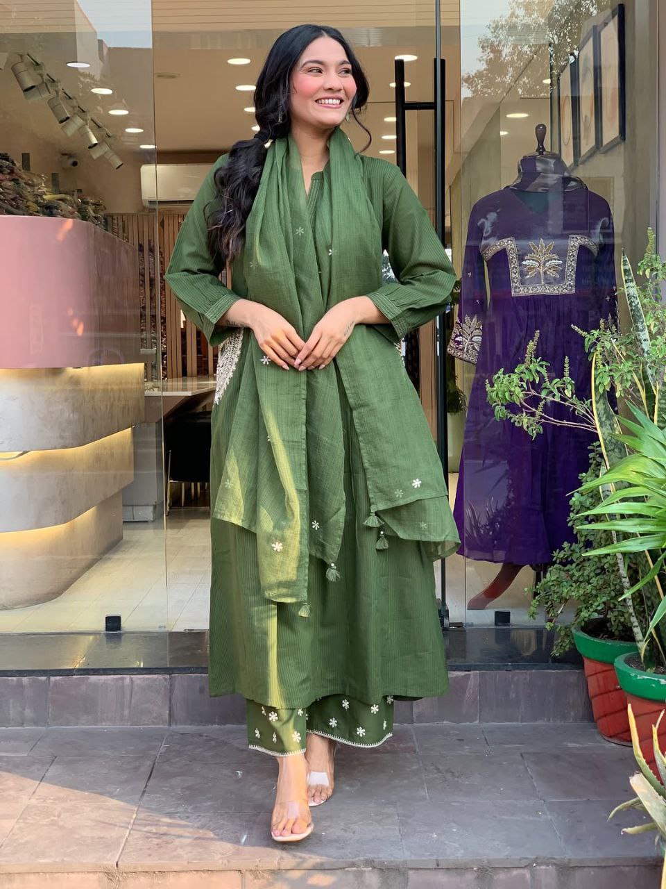 VERY GRACEFUL PURE MUL COTTON EMBROIDERY SUIT SET