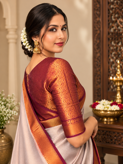 Elegant Cream & Maroon Soft Banarasi Silk Festive Saree
