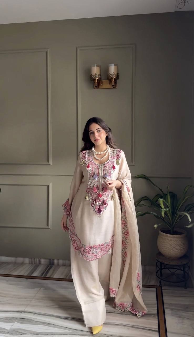 Attractive Designer Heavy Georgette Embroidery Farshi Salwar Suit Set
