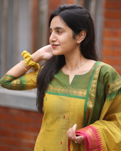 ELEGANT KANCHI COTTON SUIT SET WITH JAQUARD DUPATTA