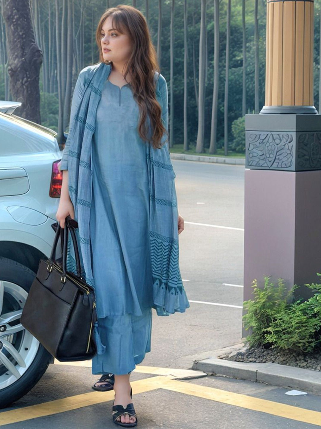 Elegant Steel Blue Premium Rayon Kurta Set with Dupatta